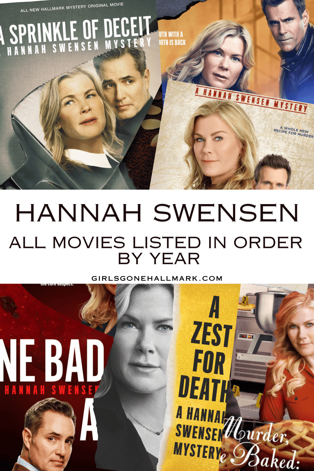 We've got the entire catalog of Hannah Swensen movies listed in order by the year they were released, including Murder, She Baked through the new movies starring Victor Webster. #HannahSwensen