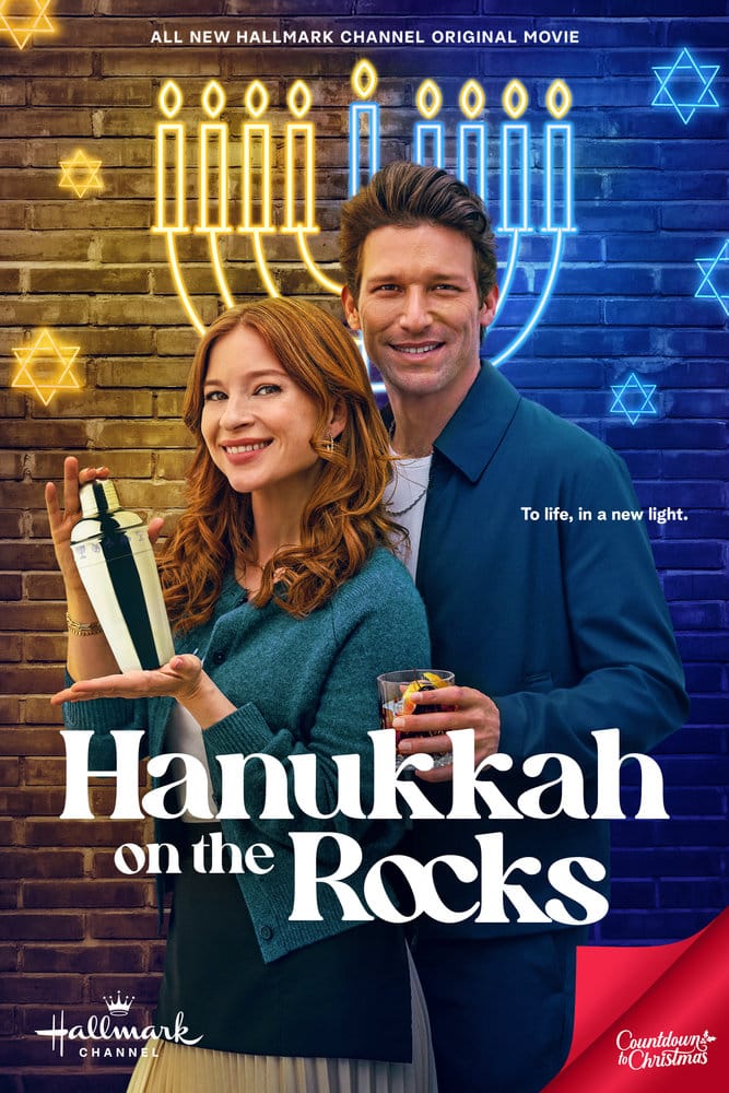 Hanukkah on the Rocks movie poster | Countdown to Christmas 2024 | Starring Stacey Farber and Daren Kagasoff, written by Julie Sherman Wolfe, Hanukkah movie.