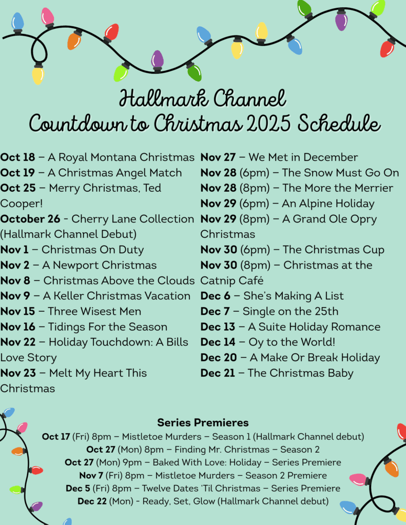 Hallmark Channel Countdown to Christmas Printable Schedule