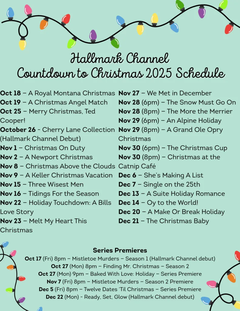 Hallmark Channel Countdown to Christmas 2025 Schedule 2 free printable countdown to christmas 2025 schedule - girls gone