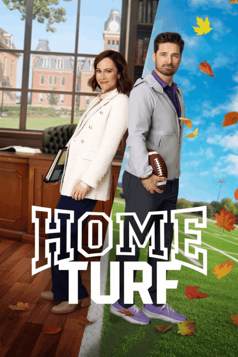Home Turf Hallmark movie poster | Nikki DeLoach and Warren Christie reunite in Hallmark’s Home Turf. Get our full review and fun football-themed breakdown on Girls Gone Hallmark!