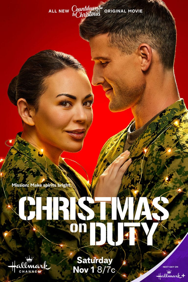Christmas on Duty (Hallmark Channel - 2025) movie poster | Former rivals must join forces to save Christmas during a snowstorm on base. Christmas on Duty stars Janel Parrish and Parker Young. #CountdownToChristmas