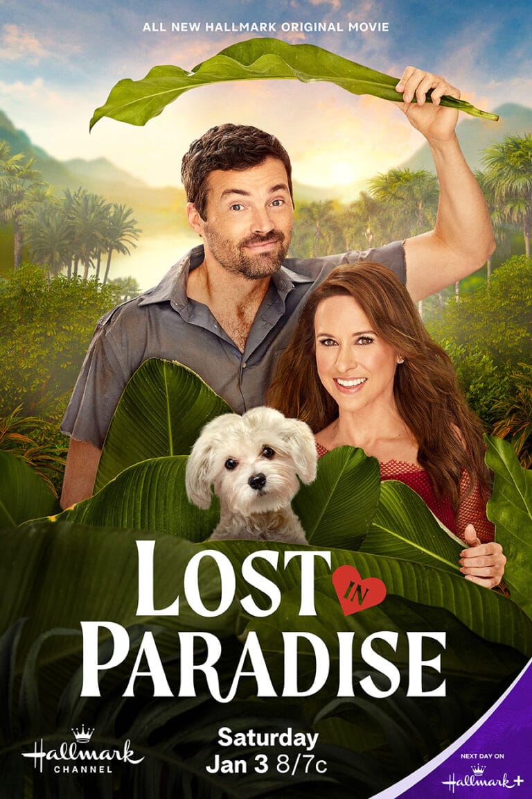 Lost in Paradise movie poster (Hallmark Channel - 2026) | Lost in Paradise kicks off Hallmark’s 2026 Winter Escape with Lacey Chabert and Ian Harding - plus our full Girls Gone Hallmark review and thoughts. #HallmarkWinterEscape