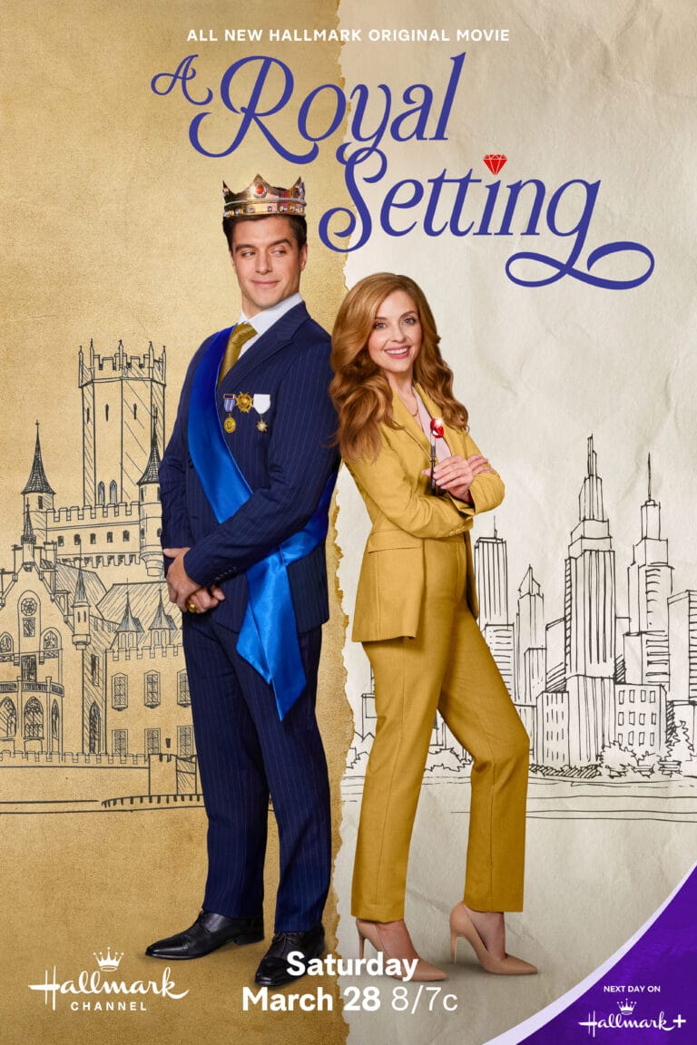 Hallmark movie poster for A Royal Setting (Hallmark Channel - 2026) starring Jen Lilley and Dan Jeannotte | Jen Lilley returns to Hallmark in A Royal Setting, a royal romance about a gemologist, a prince, and tradition getting in the way of love.